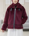 Ters Detay Peluş Lamineli Deri Detaylı Mont -Bordo-Mont-348-2655-R04