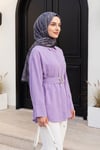 Tokalı Kemerli Duble Manşet Kol Gizli Düğmeli Poplin Tunik -Lila