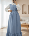 Top Düğmeli Altı Fırfırlı Beli Kemerli  Jile Elbise  -Bebe Mavi-Elbise-346-3063-R32