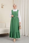 Top Düğmeli Altı Fırfırlı Beli Kemerli  Jile Elbise  -Yeşil-Elbise-346-3063-R35