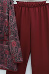 Top Düğmeli Cepli Kemerli Desenli Pantolonlu Dabıl Takım  -Bordo-Takım-349-8092-R04