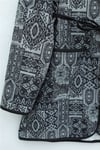Top Düğmeli Cepli Kemerli Desenli Pantolonlu Dabıl Takım  -Siyah-Takım-349-8092-R01
