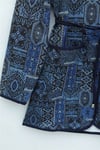 Top Düğmeli Cepli Kemerli Desenli Pantolonlu Dabıl Takım  -Lacivert-Takım-349-8092-R03