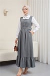 Top Düğmeli Gömlekli İkili Takım Jile   -Füme-Açık Elbise-386-5997-R18