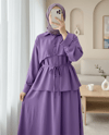 Top Düğmeli Kemerli Etekli Ayrobin Takım  -Mor-Takım-349-6098-R34