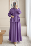 Top Düğmeli Kemerli Etekli Ayrobin Takım  -Mor-Takım-349-6098-R34
