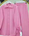 Top Düğmeli Kolu Bağcıklı Krinkıl Takım -Pembe-Takım-349-7065-R20