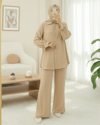 Top Düğmeli Kolu Bağcıklı Krinkıl Takım -Bej-Takım-349-7065-R56