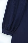 Top Düğmeli V Yaka Jakarlı Krinkıl Tunik  -Lacivert-Tunik-346-3092-R03