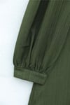 Top Düğmeli V Yaka Jakarlı Krinkıl Tunik  -Haki-Tunik-346-3092-R05
