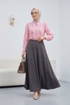Top Düğmeli Yakası Dantelli Desenli Jakar Gömlek -Pembe-Gömlek-430-2272-R20