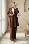 Tünel Bağcıklı Ayrobin Kimono Takım -Kahve-Takım-349-7073-R15