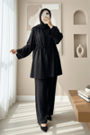 Tünel Bağcıklı Ayrobin Kimono Takım -Siyah-Takım-349-7073-R01