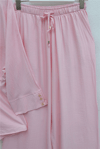 Tünel Bağcıklı Beli Lastikli Pantolonlu Pamuklu Krinkıl Takım   -Pembe-Takım-317-2455-R20