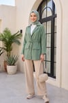 Tünel Bağcıklı Cep Detaylı Keten Görünümlü Kimono -Mint