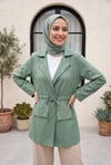 Tünel Bağcıklı Cep Detaylı Keten Görünümlü Kimono -Mint