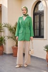 Tünel Bağcıklı Cep Detaylı Keten Görünümlü Kimono -Acık Yeşil