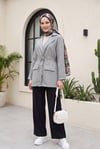 Tünel Bağcıklı Cep Detaylı Keten Görünümlü Kimono -Açık Gri