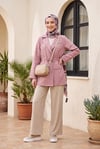 Tünel Bağcıklı Cep Detaylı Keten Görünümlü Kimono -Pudra