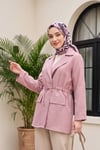 Tünel Bağcıklı Cep Detaylı Keten Görünümlü Kimono -Pudra