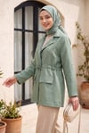 Tünel Bağcıklı Cep Detaylı Keten Görünümlü Kimono -Mint