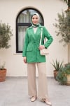 Tünel Bağcıklı Cep Detaylı Keten Görünümlü Kimono -Acık Yeşil