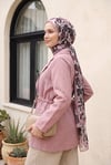 Tünel Bağcıklı Cep Detaylı Keten Görünümlü Kimono -Pudra