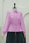 Tünel Bağcıklı Düğmeli Gömlek Bluz -Pembe-Bluz-398-1004-R20