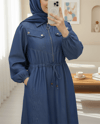 Tünel Bağcıklı Yarım Fermuarlı Cepli Kot Elbise -İndigo-Elbise-197-6127-R21