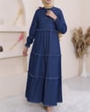 Üç Parça Yıkamalı Kot Elbise -İndigo-Elbise-192-6121-R21