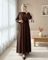 Üstü Gömlek Detaylı Elbise Takım   -Kahve-Elbise-111-61474-R15