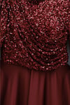 Üstü Pul Payet Kolları Tüylü Eteği Saten Abiye -Bordo-Abiye-316-4796-R04