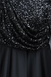 Üstü Pul Payet Kolları Tüylü Eteği Saten Abiye -Siyah-Abiye-316-4796-R01