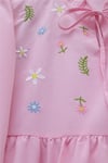 V Yaka Bağlamalı Yakası Fırfırlı Çiçek Nakışlı Poplin Tunik -Pembe-Tunik-349-8051-R20