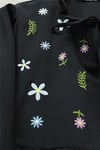 V Yaka Bağlamalı Yakası Fırfırlı Çiçek Nakışlı Poplin Tunik -Siyah-Tunik-349-8051-R01