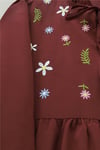 V Yaka Bağlamalı Yakası Fırfırlı Çiçek Nakışlı Poplin Tunik -Bordo-Tunik-349-8051-R04