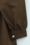 V Yaka Bağlamalı Yakası Fırfırlı Çiçek Nakışlı Poplin Tunik -Kahve-Tunik-349-8051-R15