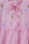 V Yaka Bağlamalı Yakası Fırfırlı Çiçek Nakışlı Poplin Tunik -Pembe-Tunik-349-8051-R20