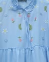 V Yaka Bağlamalı Yakası Fırfırlı Çiçek Nakışlı Poplin Tunik -Bebe Mavi-Tunik-349-8051-R32