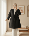 V Yaka Beli Bağcıklı Cepli Düğmeli Kap -Siyah-Trençkot-253-12983-R01