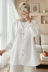 V Yaka Boydan Düğmeli Poplin Gömlek  -Beyaz-Gömlek-120-1603-R02