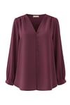 V Yaka Düğmeli Arkası Uzun Gömlek  -Bordo-Gömlek-223-30091-R04