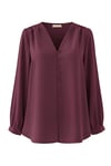 V Yaka Düğmeli Arkası Uzun Gömlek  -Bordo-Gömlek-223-30091-R04