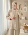 V Yaka Düğmeli Pantolonlu Ayrobin Takım -Bej-Takım-349-7045-R56