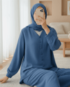 V Yaka Düğmeli Pantolonlu Ayrobin Takım -İndigo-Takım-349-7045-R21