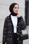 V Yaka Karışık Desenli Düğmeli Triko Hırka -Siyah