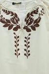 V Yaka Önü Ve Kolları Nakışlı Keten Bluz -Bej-Tunik-364-6275-R56