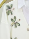 V Yaka Organze Tül Çiçek Nakışlı Triko Hırka -Haki-Hırka-109-9739-R05