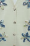 V Yaka Organze Tül Çiçek Nakışlı Triko Hırka  -Bej-Hırka-109-9739-R56