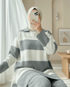 V Yaka Pantolonlu Triko Takım -Gri-Takım-384-5010-R11